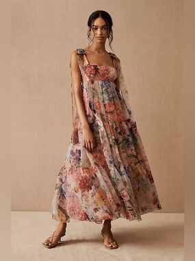 Anthropologie Rare Romantic Floral Organza Midi Dress